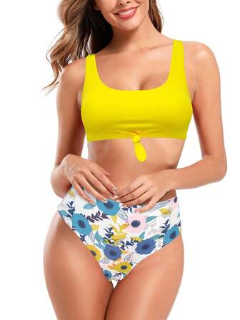 SHEKINI High Waisted Ladies' Floral Printed Triangle Bikini Set, Sexy Women's Bikini Set Summer Beach