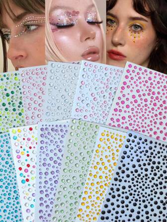 1套立體身體閃亮宝石貼紙婚禮派對生日派對新娘伴娘萬聖節3D疤痕彩妝音樂節物品DIY眼睛臉上寶石貼紙，適用於舞台演出派對和舞台Cosplay公主化妝假紋身美甲電鑽