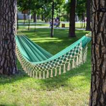 Boho Macrame Hammock, Portable Cotton Hammocks Hanging Swing With Elegant Tassels 300LBS Weight Capacity For Indoor Outdoor Patio Backyard Porch Patio Beach Wedding Decor - 薄荷綠 - 查看 5