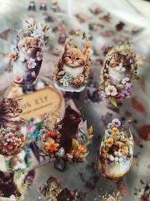 20 Sheets Vintage Funny Cat Collage PET Stickers Book DIY Diary Junk Journal Decoration Card Making Sticker Album Scrapbooking Back To School Scrapbook Supplies Funny Stickers Laptop Stickers Kindle Phone Stickers - Multicolor - View 6