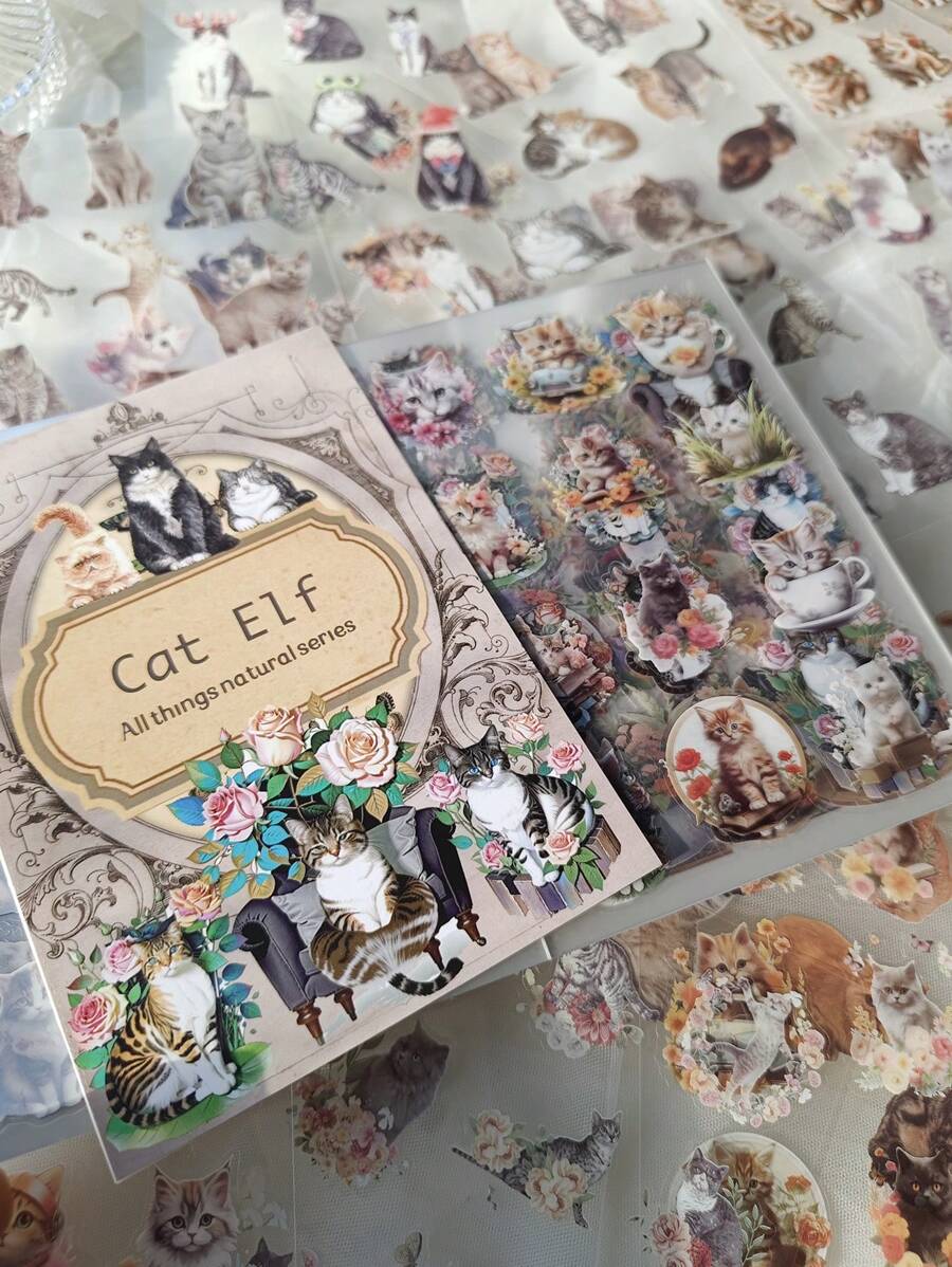 20 Sheets Vintage Funny Cat Collage PET Stickers Book DIY Diary Junk Journal Decoration Card Making Sticker Album Scrapbooking Back To School Scrapbook Supplies Funny Stickers Laptop Stickers Kindle Phone Stickers - Multicolor - View 1