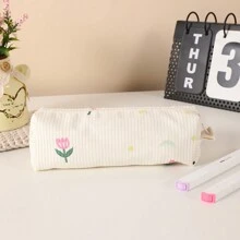 1pc Pencil Case Ins Minimalist Floral,School Supplies For School,Pencil Case Fresh Cute Large Capacity Girls Korean,Pencil Bag,Pencil Pouch Cute, Back To School,Pencil Pouch,School Bag