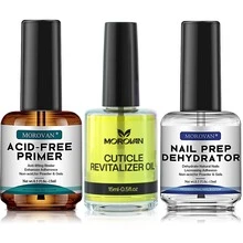 Morovan Nail Dehydrator And Primer With Cuticle Oil Set - Professional Nail Prep Dehydrator And Primer Set Long Lasting X-Strength Acid-Free Nail Primer For Acrylic Nails & Gel Nails For Beginner - Multicolor - View 1