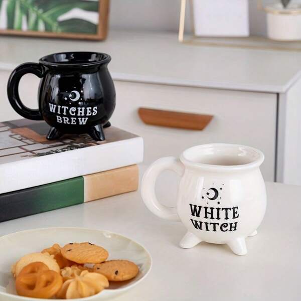 1 buc ceramică vrăjitoare ceașcă de cafea vrăjitoare Brew Cauldron cană vrăjitoare ceramică negru/alb cană vrăjitoare pentru petrecere vintage ideală pentru banchet festival cameră decor acasă decor cadou perfect pentru prieteni înapoi la școală