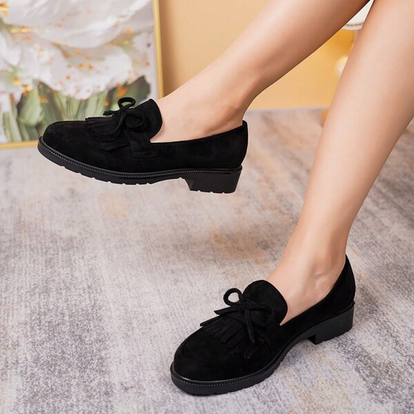 Mocasines Con Parte Superior De Terciopelo Estilo Británico Para Mujer Con Suela De Plataforma Gruesa
