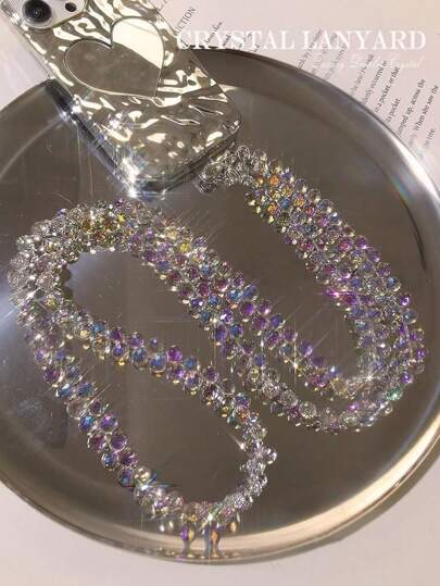 1pc Handmade Crystal Beaded Long Necklace, Can Be Used As Phone Or Bag Charm, Crossbody Or Backpack, Shiny Jewelry Chain For Women Gifts For Mother, Family, Friends, Birthday, Holiday Phone Charm, Phone Chain