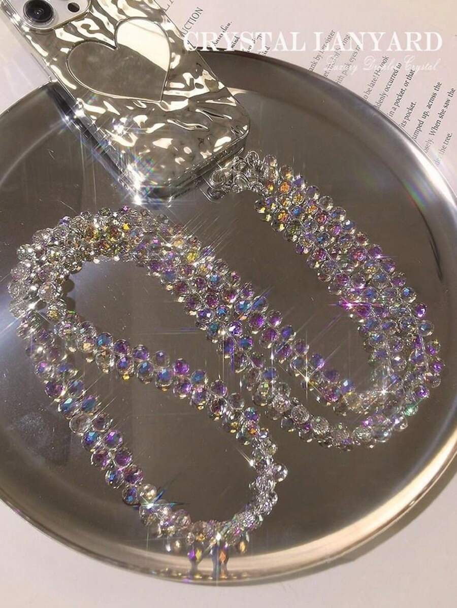 1 件手工水晶串珠长项链，可用作手机或包包吊饰、斜挎包或背包，闪亮珠宝链，适合送给母亲、家人、朋友、生日、节日的礼物，手机吊饰，手机链