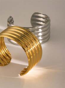 Uworld 1 Piece 306 Stainless Steel 18K Gold Plated Punk Funky Stripe Wide Face Open Bangles Women's Minimalist High Quality Hand Decoration Daily Wearing