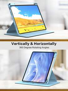 Apple Anti-Scratch IPad Case Compatible With Built-In Pencil Holder, 360 Degree Rotating Folio Stand Cover, Premium Shockproof Auto Wake/Sleep And Flexible Viewing Angles-Lce Blue