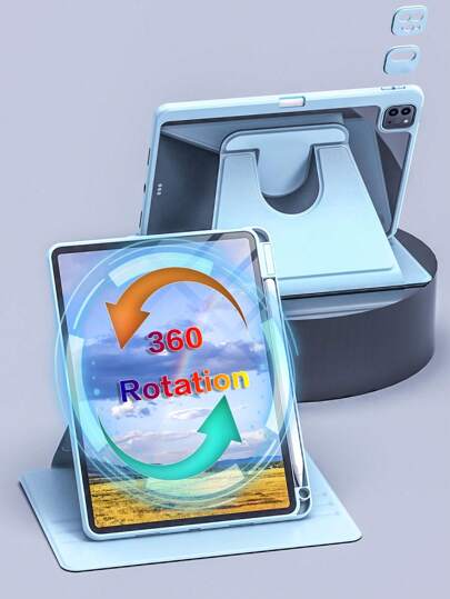 360-Degree Rotating Protective Case Compatible With Apple IPad, With Apple Pencil Holder, Shockproof, Auto Wake/Sleep, Adjustable Viewing Angles - Ice Blue