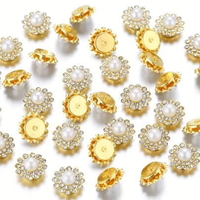 50 piezas 10mm/12mm/14mm Botón de perla redondo de girasol con agujero, decoración de costura manual para ropa, bolsos, sombreros, decoración DIY