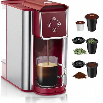 SIFENE 3-In-1 Smart Coffee Maker For K-Pods/Ground Coffee/Tea - 60-Second Brew, Adjustable Strength & Temp, 50oz Tank, Compact & Dishwasher-Safe ,Red