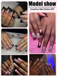 120Pcs Duck Nails Press On White French Tips, Pink Press On Nail Duck Feet Style, 12 Sizes Glossy Duck Nail Tip Full Cover, Acrylic Nail For Nail Extensions Professional Salon And Home DIY Nail Art - Black - View 7