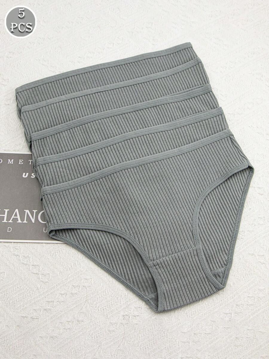 5件套女士麻绿色纹理舒适性感比基尼内裤 - 霧霾藍 - 查看 1