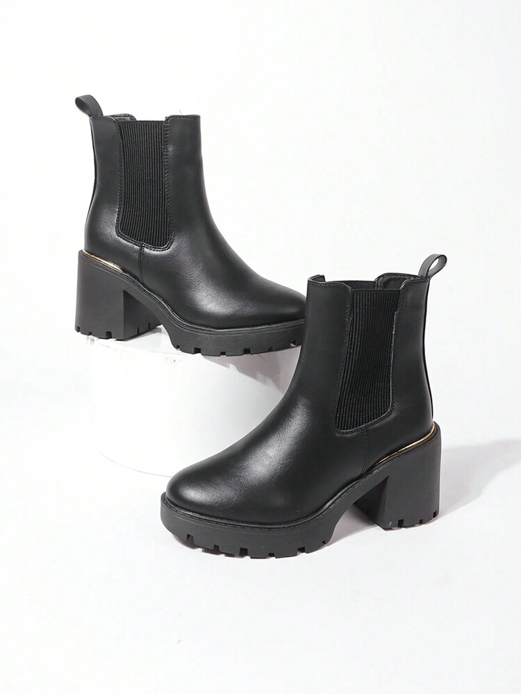 2024 New Women's Fashionable Mid-Heel Chelsea Boots For Spring & Autumn Must-Have For Women - Black - View 10