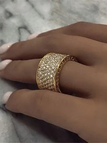 1pc Fashionable Luxury Y2K Style Wide-Band Micro-Inlaid Cubic Zirconia Hip-Hop Ladies' Ring, Suitable For Daily Wear, Engagement, And Wedding, Unisex Couples' Rings, Jewelry - Ring - View 2