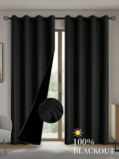 1pc/2pcs Blackout Thermal Curtains With Coating Insulated Lining For Living Room, Bedroom, Kitchen, Bathroom, Home Decor, Room Decor
