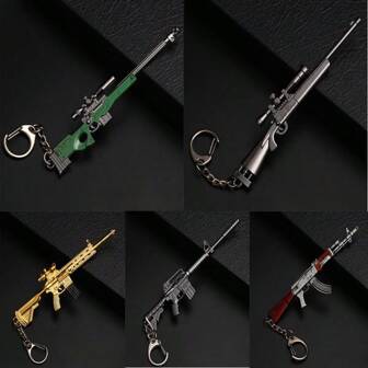 1pc Gun Model Keychain Hook, AWM M24 M416 M4A1 AKM 98K UMP9 M762 Groza M1A1 Thomson Gun Type Decor Accessory Pendant, Zinc Alloy 12cm Key Ring Key Holder For Car, Desk Gifts Birthday Graduation