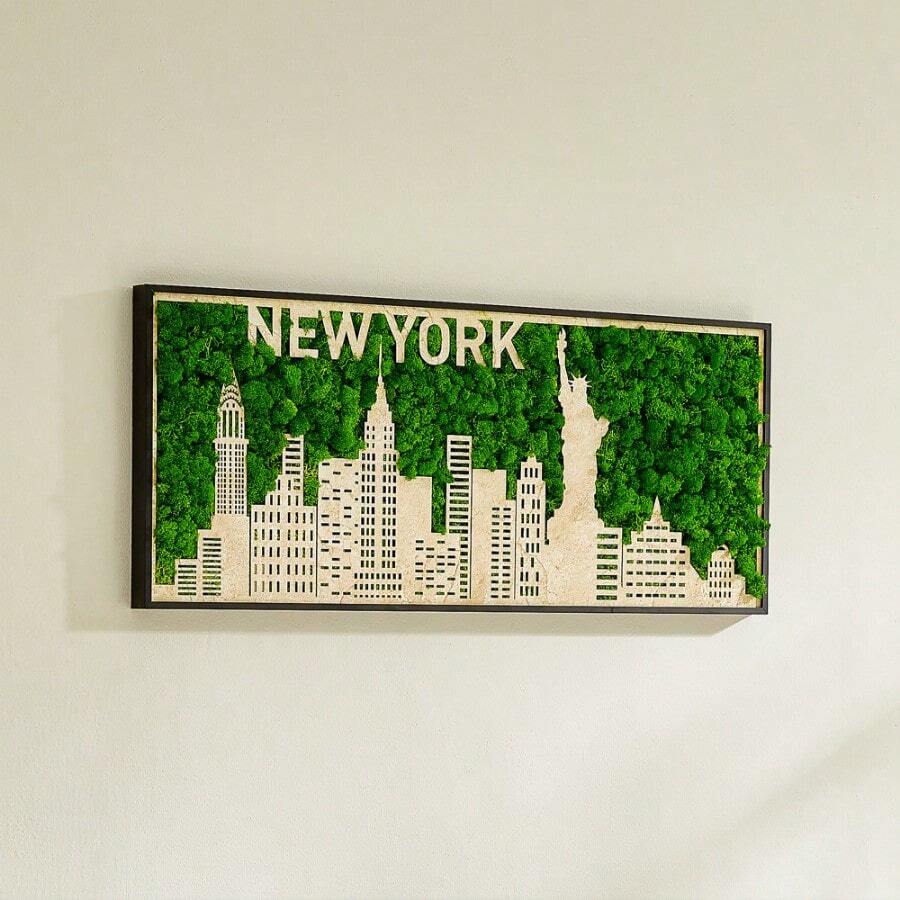 New York Moss City Silhouette Metal Wall Art Medium - Green + Iron - View 1