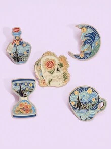 QIHOO 5 Cái/bộ Đêm Đầy Sao Men Chân Tùy Chỉnh Tranh Sơn Dầu Van Gogh Trâm Cài Ve Áo Huy Hiệu Động Vật Vui Nhộn Nghệ Thuật Món Quà Trang Sức Cho Trẻ Em bạn Bè - Nhiều màu - Xem 2