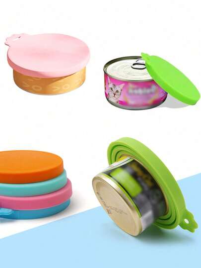 1 件/2 件/3 件/5 件随机颜色硅胶宠物罐盖可重复使用宠物食品盖