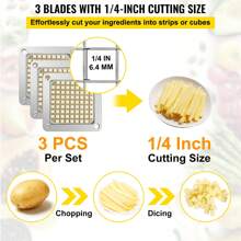 Couteau Coupe-Frites, 6,35 Mm, 3 Lames De Rechange Avec 6 Couteaux Supplémentaires, Bloc Poussoir En Acier Inoxydable Pour Couper Pommes De Terre, Carottes, Oignons, Concombres, Champignons - Silver - View 2