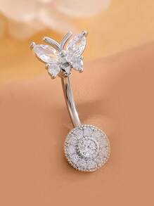 1 Ánh Sáng Sang Trọng Gợi Cảm Dát Kim Cương Hình Bướm Vòng Rốn Hoa Hồng Vàng Rốn Móng Tay Trang Sức Cơ Thể Đục Lỗ Của Phụ Nữ Quà Tặng Thích Hợp Để Mặc Hàng Ngày - Nhẫn rốn tròn hình bướm nhẹ nhàng sang trọng - Xem 6