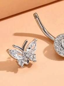 1 Ánh Sáng Sang Trọng Gợi Cảm Dát Kim Cương Hình Bướm Vòng Rốn Hoa Hồng Vàng Rốn Móng Tay Trang Sức Cơ Thể Đục Lỗ Của Phụ Nữ Quà Tặng Thích Hợp Để Mặc Hàng Ngày - Nhẫn rốn tròn hình bướm nhẹ nhàng sang trọng - Xem 5