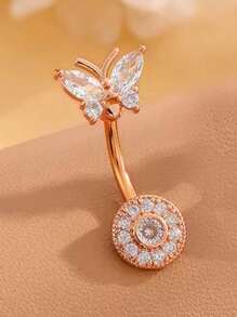1 Ánh Sáng Sang Trọng Gợi Cảm Dát Kim Cương Hình Bướm Vòng Rốn Hoa Hồng Vàng Rốn Móng Tay Trang Sức Cơ Thể Đục Lỗ Của Phụ Nữ Quà Tặng Thích Hợp Để Mặc Hàng Ngày - Nhẫn rốn tròn hình bướm nhẹ nhàng sang trọng - Xem 4