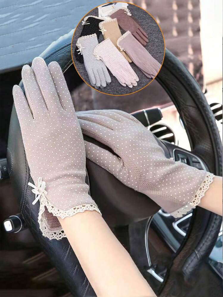Guanti da donna estivi in pizzo sottile con bordo volant corto