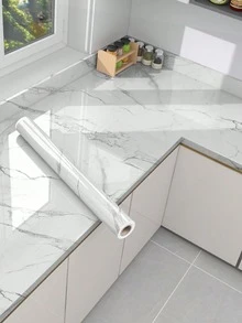 1 Roll White Marble Pattern Kitchen Countertop Oil-Proof Stickers, Waterproof Stove Marble Durable High-Temperature Film, Mold Damp-Proof Surface Table Refurbished Sticker - Black and White - View 13
