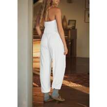 BZB Womens Oversize Sleeveless Loose Casual Crew Neck Jumpsuits Backless Summer Long Pants Baggy Rompers With Pockets - 白色 - 查看 2