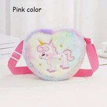 Cute Unicorn Plush Crossbody Bag For Girls Kids Fluffy Rainbow Heart Shaped Purse Shoulder Handbag - Multicolor - View 3