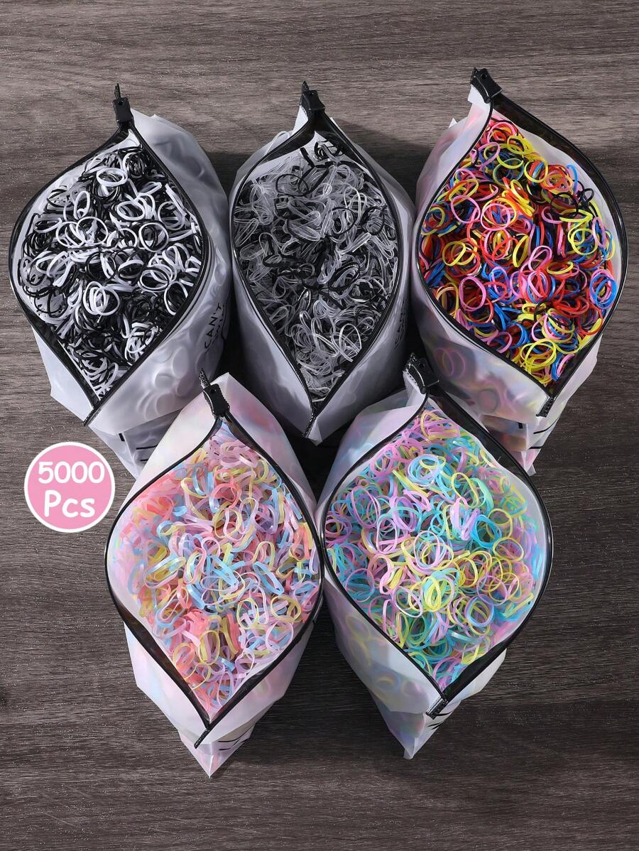 5000 Cái/5 Gói Mini Đầy Màu Sắc Đường Kính 0.47Inch Dùng Một Lần Dây Cao Su Đàn Hồi Tóc, Thích Hợp Để Sử Dụng Hàng Ngày - Nhiều màu - Xem 1
