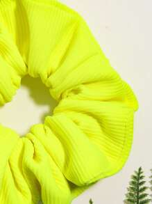 1个纯色条纹荧光绿发圈发饰，学生发圈发绳，休闲马尾辫发饰 - 青檸色 - 查看 3