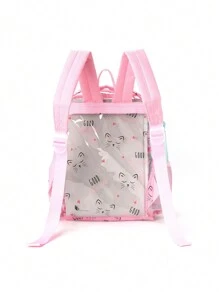 1 件可爱卡通猫印花透明背包体育场认可，轻便防水 PVC 女士背包，带侧网袋的书包，休闲透明背包，适合户外、旅行、音乐会、郊游、体育赛事、返校、购物、学校用网袋 - 粉色 - 查看 5