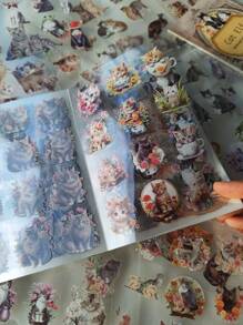 20 Sheets Vintage Funny Cat Collage PET Stickers Book DIY Diary Junk Journal Decoration Card Making Sticker Album Scrapbooking Back To School Scrapbook Supplies Funny Stickers Laptop Stickers Kindle Phone Stickers - Multicolor - View 3