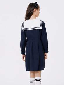 Balabala Váy Tết Nguyên đán cho bé gái, Váy công chúa cho trẻ em từ cỡ vừa đến lớn, Váy mùa xuân sành điệu với len đan và lưới - Màu xanh lam - Xem 2