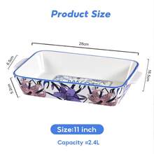 1入組11英寸瓷烤盤，天然植物貼花烤盤，適用於烘烤廚房，也可作為燉菜和千層麵烤盤 - 紫色 - 查看 5