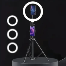 10inch LED Selfie Ring Light With Tripod Stand & Mobile Holder , Perfect For You Tube &  Live Streaming - Black and White - View 10