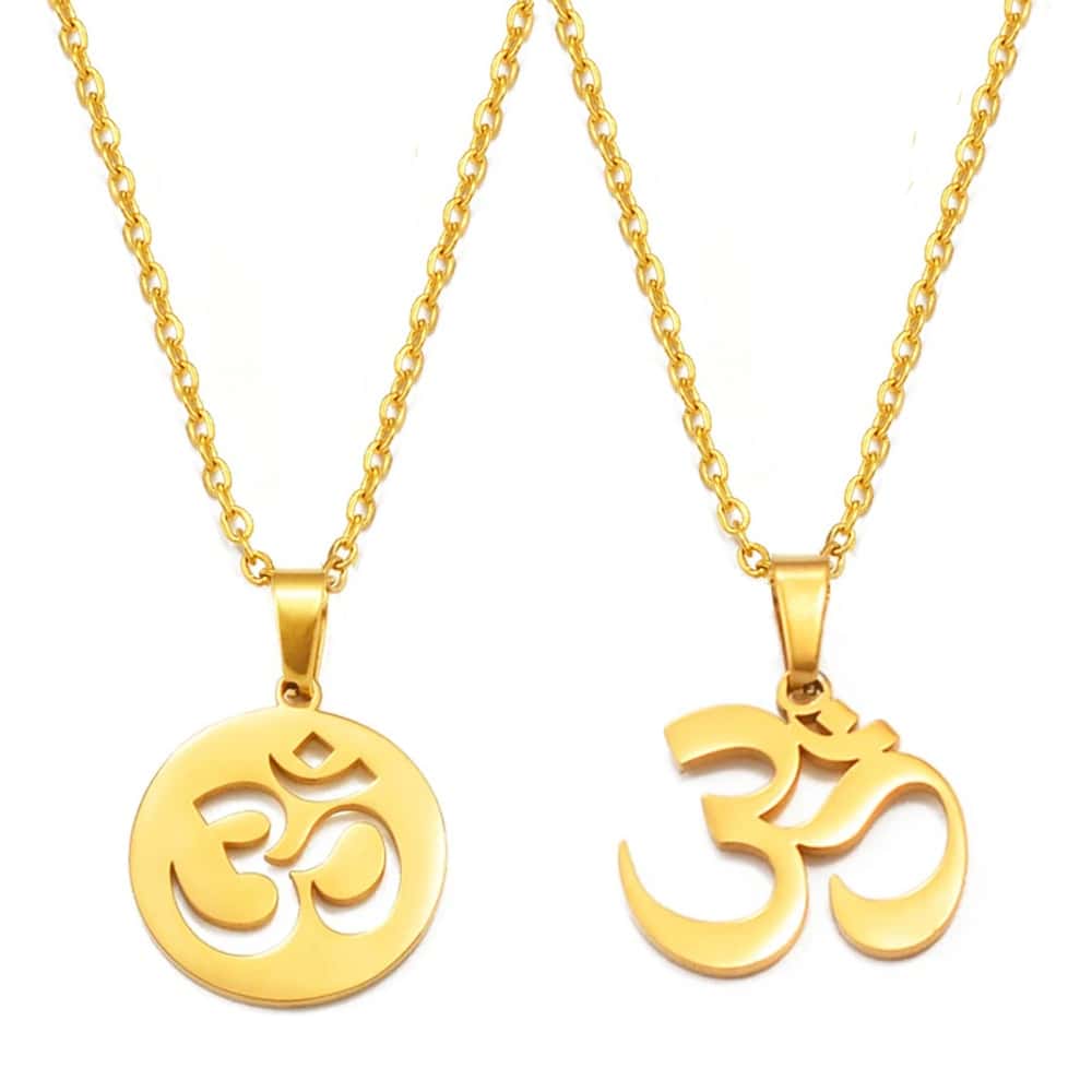 1 pieza Collar con colgante de de yoga pequeño con símbolo Tamil de 2 modos para mujeres y niñas, Hindú-Budista OM de la India - Multicolor - Ver 1