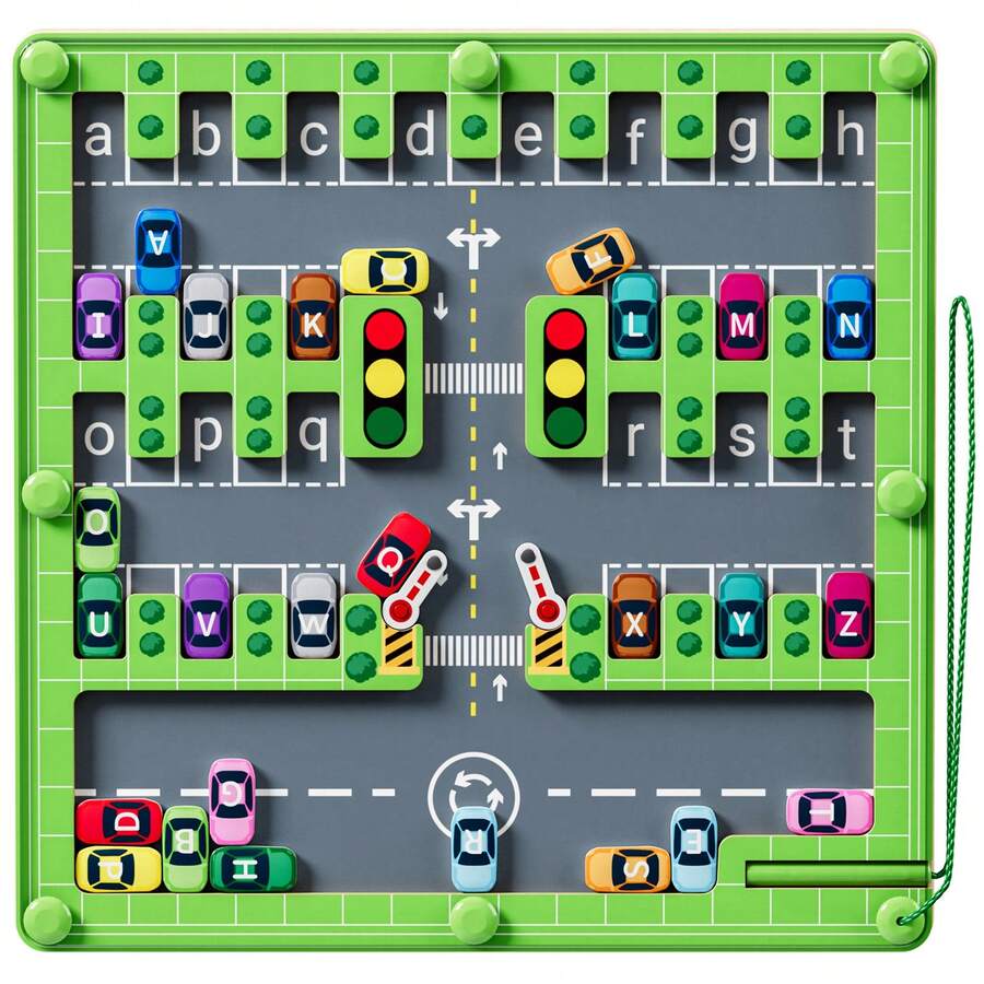 Magnetic Alphabet Maze,Montessori Toys,Wooden Toddler Toys For Ages 2-4,Sensory Travel Toys Fine Motor Skills,Ideal Gift For Boys And Girls - 停車場 - 查看 1