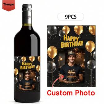 [Personalizado] 9 piezas de etiquetas impermeables para botellas, etiquetas personalizadas para regalos de cumpleaños, etiquetas personalizadas para vino, adecuadas para regalos de cumpleaños, fiestas de cumpleaños, regalos y suministros de fiestas, regreso a la escuela, regreso a la escuela, útiles escolares