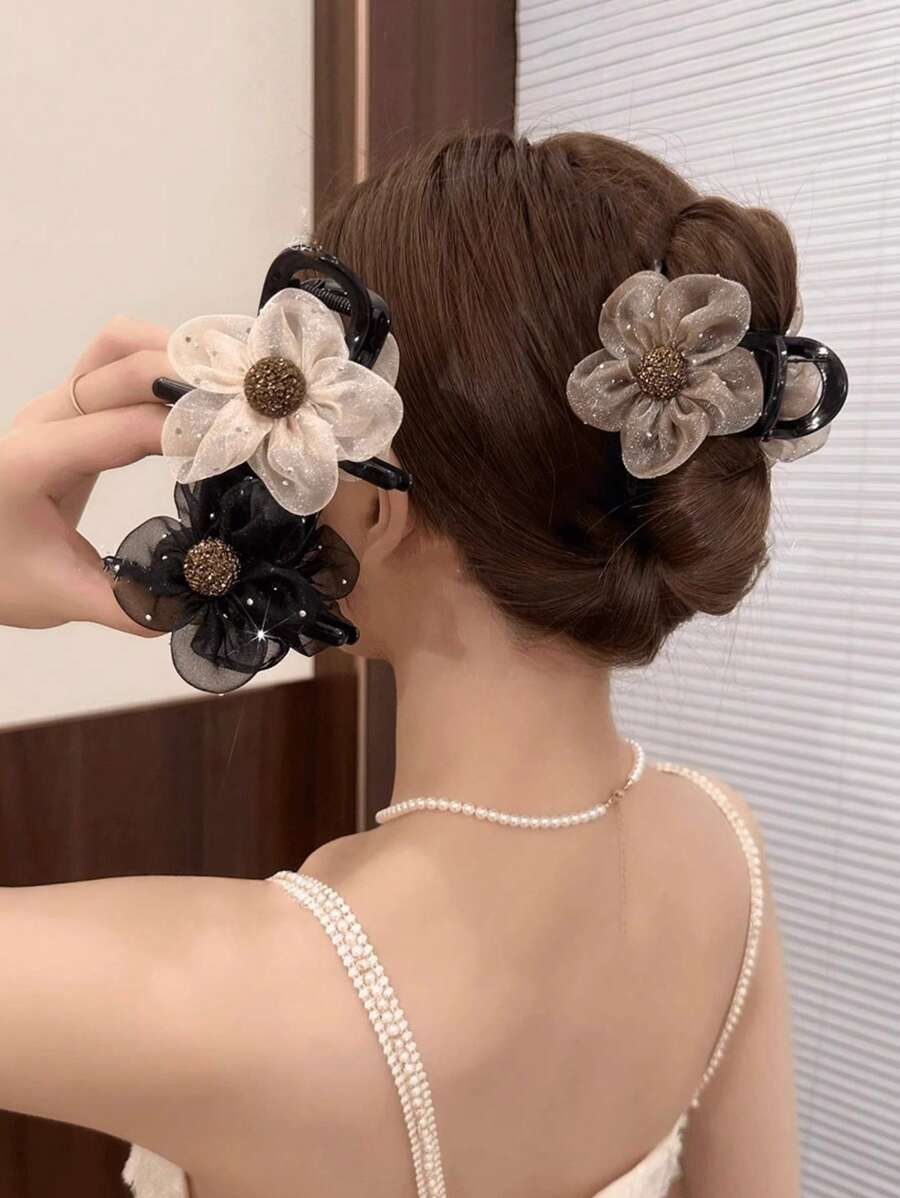 3/6 buc cleme de păr cu gheare de flori din plasă cu stras de înaltă calitate, gheare elegante pentru femei, accesorii de păr de vară, cleme de păr, cleme de păr, agrafe de păr, prinzătoare de păr
