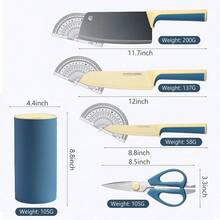 厨房刀具套装，5 件蓝色锋利刀具套装（带刀座和万能剪刀），不锈钢厨师刀套装（带不粘涂层），刀座套装礼物，适合女孩和女士（蓝色）