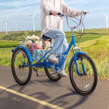 Folding Adult Tricycle, 24-Inch Adult Folding Trikes, Carbon Steel 3 Wheel Cruiser Bike With Large Basket & Adjustable Seat, Shopping Picnic Foldable Tricycles For Women, Men, Seniors (Blue) - 藍色 - 查看 8
