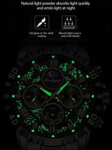 Sports Men Watch Waterproof Chronograph Men's Watches Luminous Stainless Steel Luxury Watch For Man Quartz +Box,1PC
