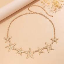 1pc Ocean Vacation Style Starfish Waist Chain, Sexy Beach Faux Pearl Flower Body Chain For Women's Daily & Vacation Wear