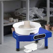 Pottery Wheel, 10in Ceramic Wheel Forming Machine, Foot Pedal ABS Detachable Basin, 60-300RPM Adjustable Speed Manual LCD Panel, Sculpting Tool Apron Accessory Kit For Work Art Craft DIY