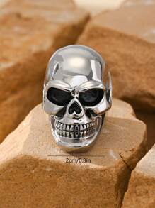 1pc Stainless Steel 18K Gold Plated Punk Gothic Skull Head Pattern Ring Face Men's Rings Summer Jewelry
